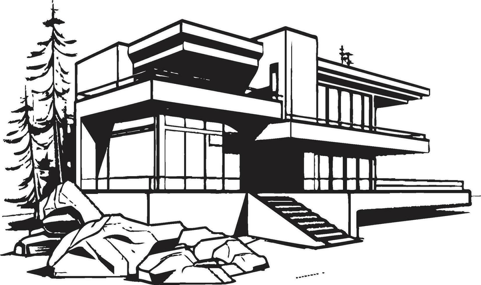 Dual Living Sketch Vector Logo for Duplex House Concept Pair Home Sketch Concept Duplex Design Vector Icon