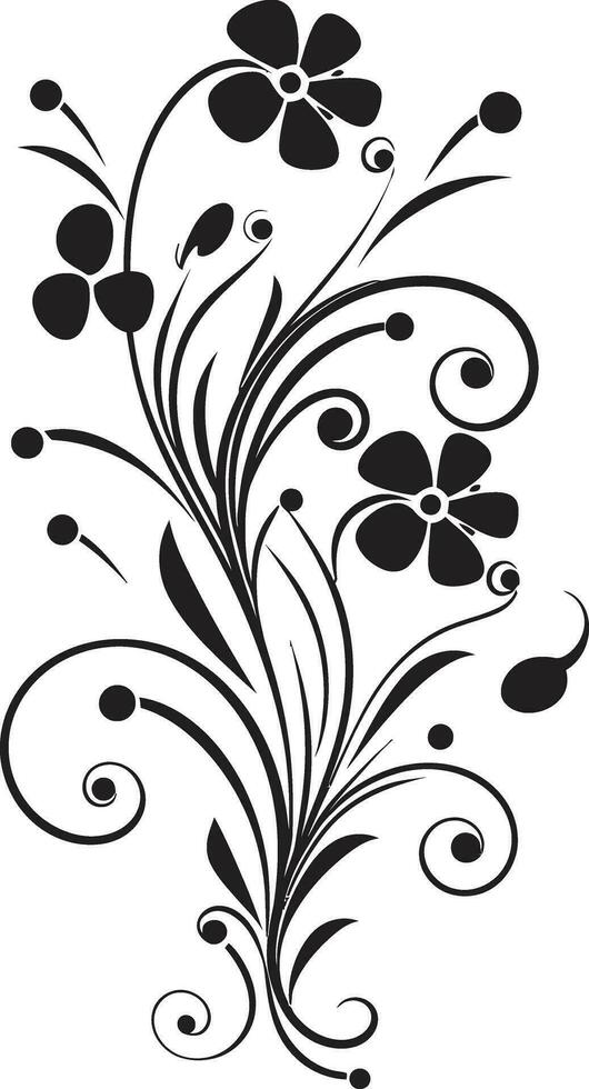 Artistic Floral Scrolls Black Vector Design Element Botanical Elegance Handcrafted Floral Iconic Emblem