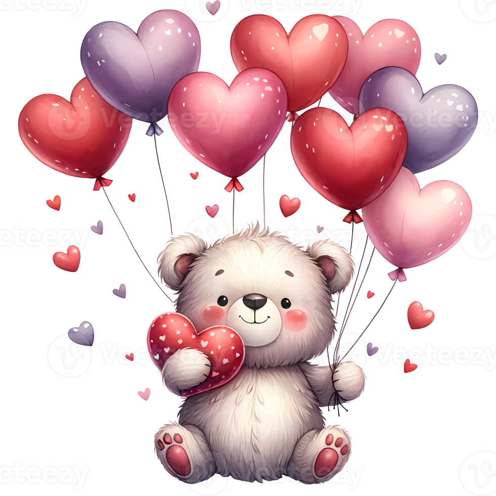 AI generated A cute cartoon couple of bears in love with heart for Valentines day greeting card, clipart png