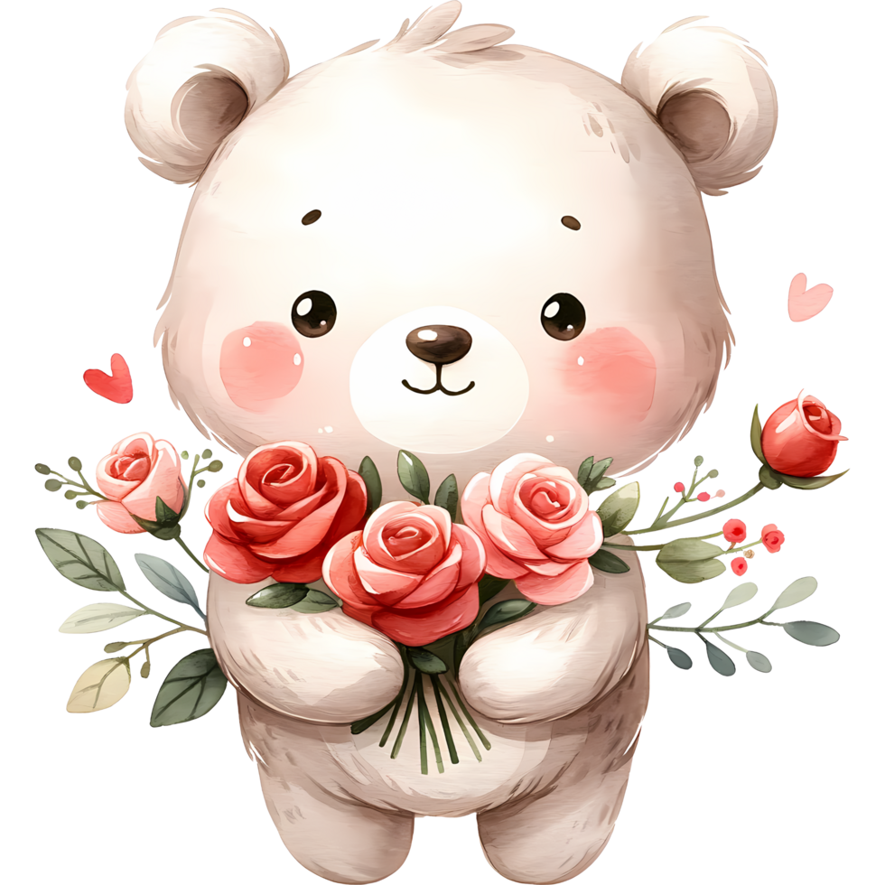 AI generated A cute cartoon couple of bears in love with heart for Valentines day greeting card, clipart png