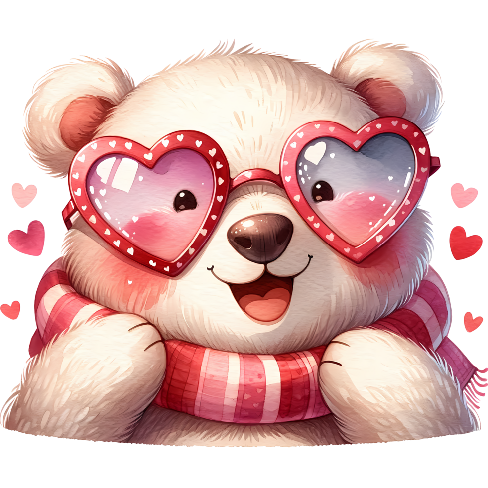 AI generated A cute cartoon couple of bears in love with heart for Valentines day greeting card, clipart png
