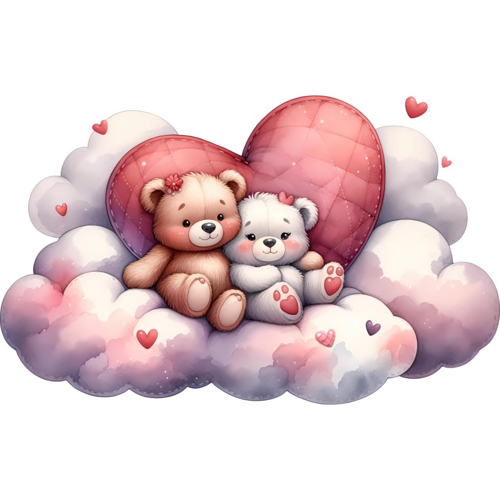 AI generated A cute cartoon couple of bears in love with heart for Valentines day greeting card, clipart png