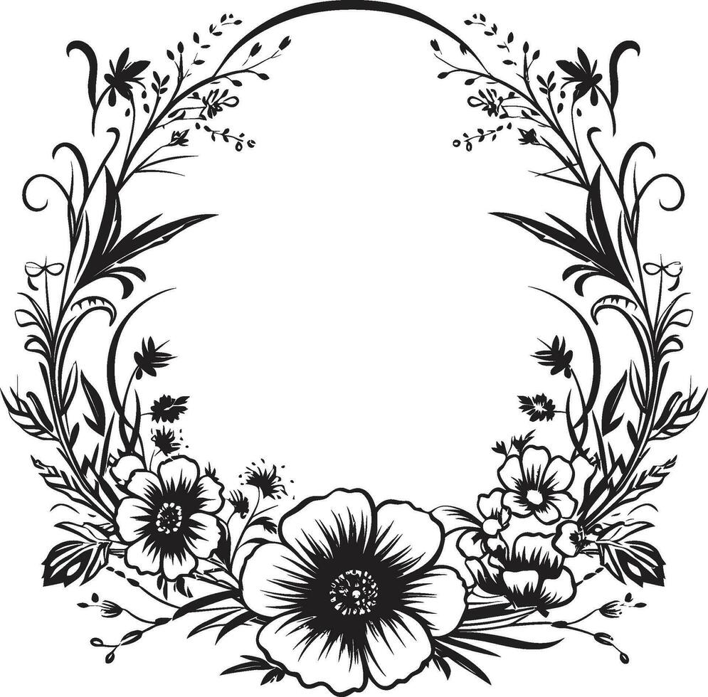 Graceful Frame Border Black Vector Frame Botanic Petal Encase Decorative Black Icon