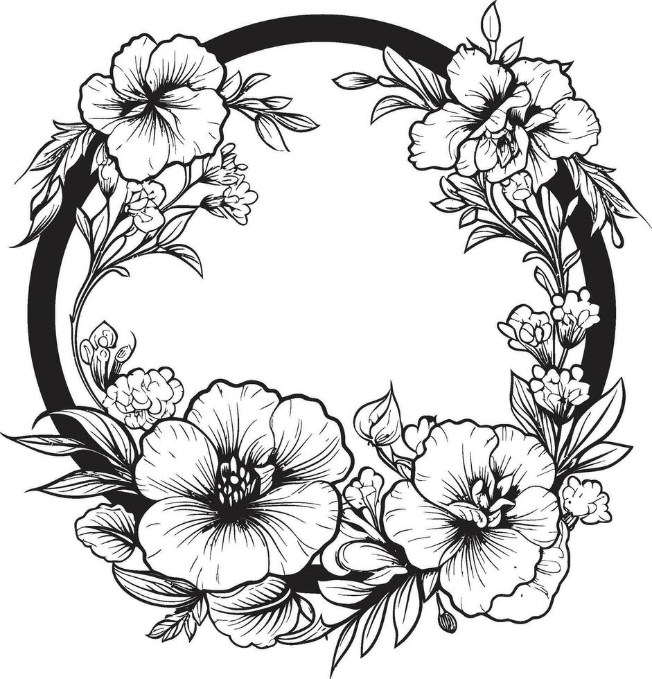 agraciado follaje negro floral marco icono encantador vides vector logo diseño