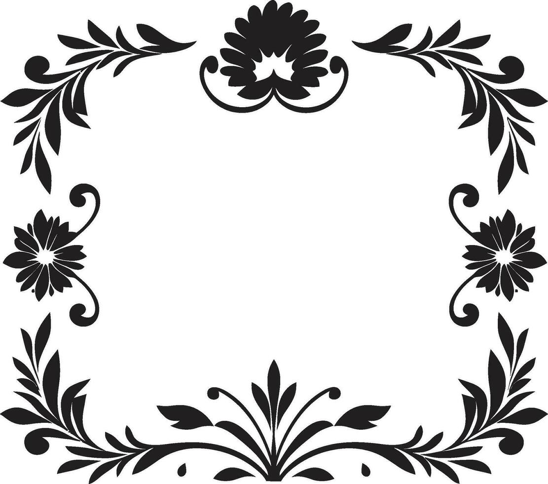 Petal Geometry Geometric Floral Icon on Black Tile Structured Blooms Black Vector Logo with Tiles