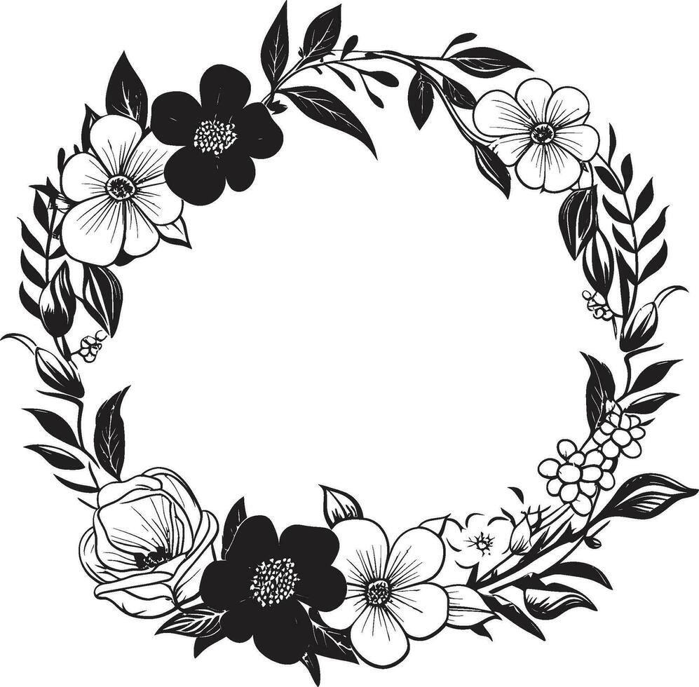 elegante floral rodear negro marco logo majestuoso marco florecer decorativo negro icono vector