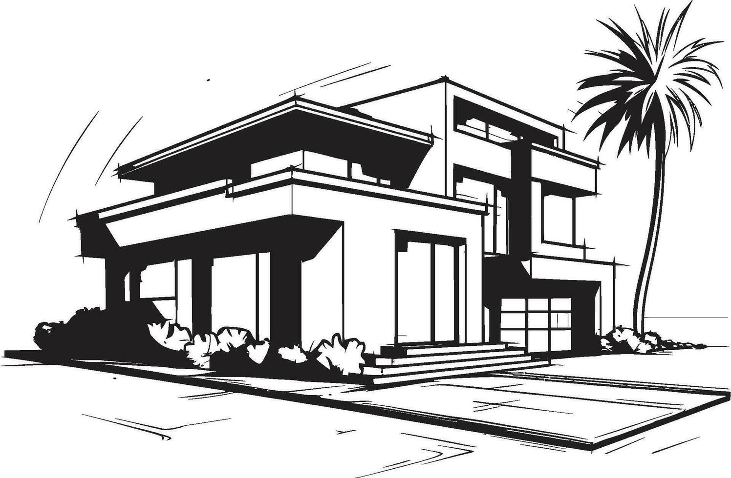 Dual Level Home Vision Duplex House Sketch in Vector Icon Duplex Dwelling Vision Sketch Design Vector Logo Icon
