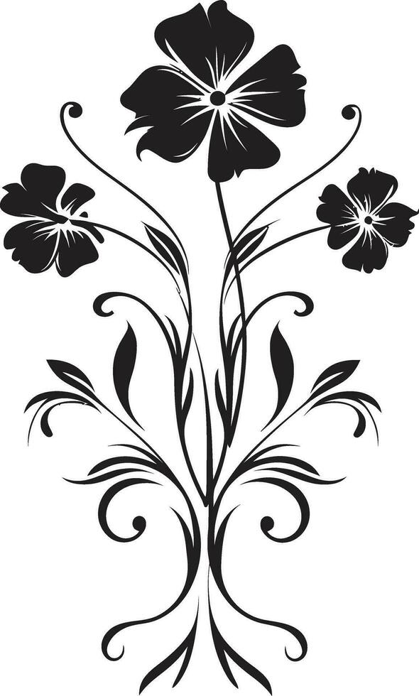 Noir Blossom Whispers Monotone Hand Drawn Florals Graphite Petal Dreams Black Vector Logo Sketches