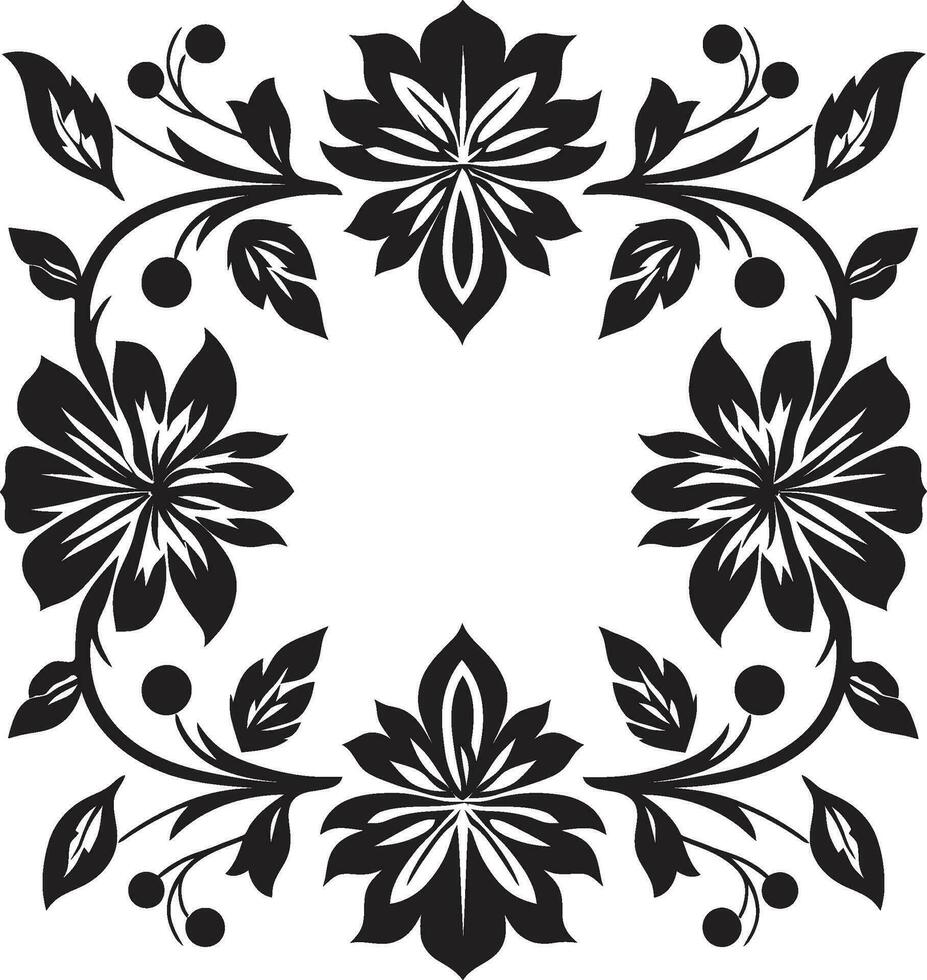 Geometric Botanicals Floral Pattern in Black Flower Tessellations Geometric Tile Icon vector