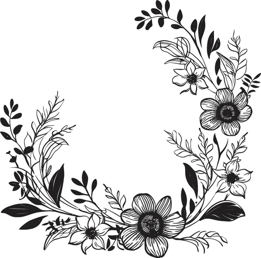 Elegant Noir Garden Sketches Black Floral Vectors Ink Noir Bloom Scrolls Hand Drawn Vector Logos