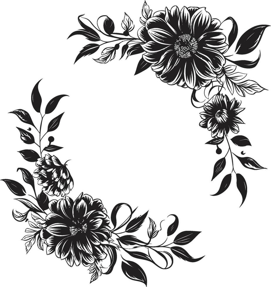 encantado marco florecer decorativo negro emblema sofisticado floral frontera negro marco icono vector