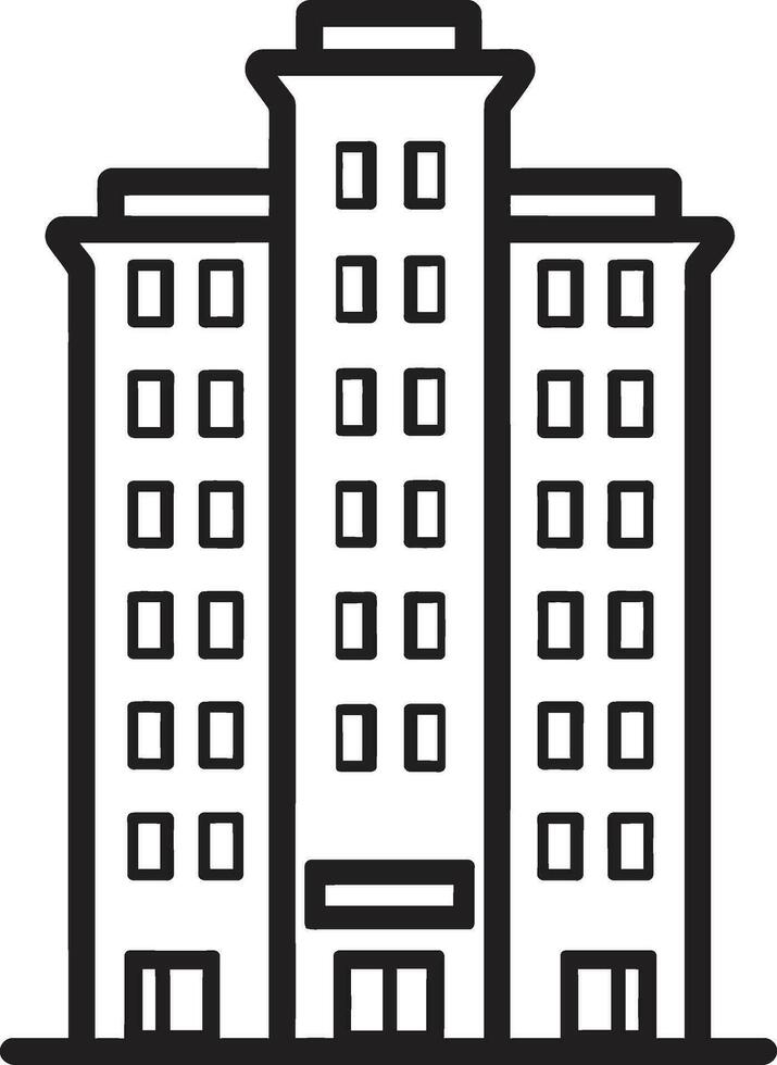 céntrico skyscape sinfonía multipiso edificio en vector logo ciudad maravilla alturas multifloral rascacielos vector emblema