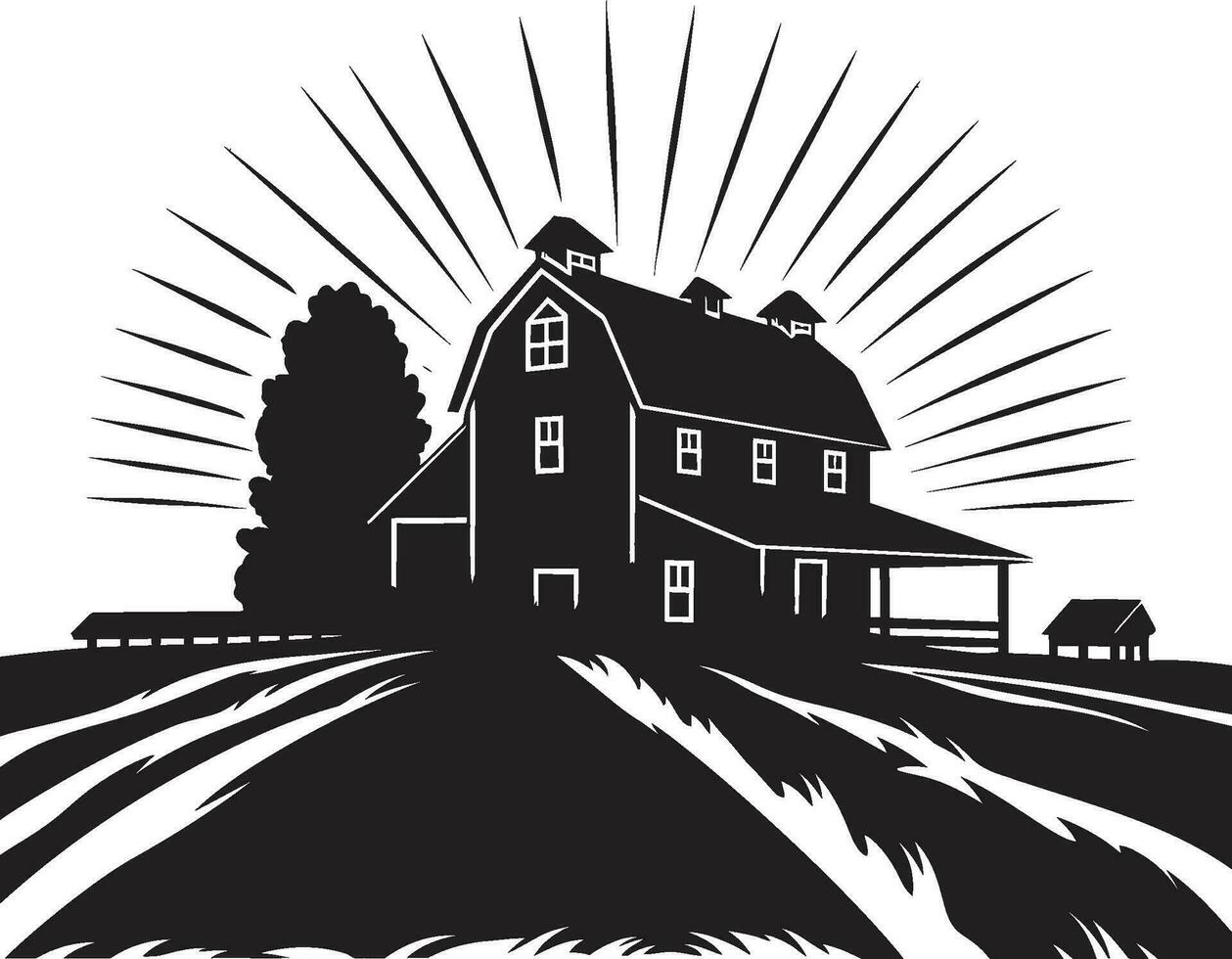 Harvest Haven Symbol Farmers House Vector Emblem Agrarian Abode Blueprint Farmhouse Design Vector Logo