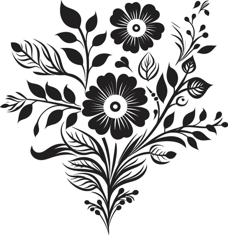 Sleek Botanical Sketch Hand Drawn Black Icon Vintage Floral Intricacies Handcrafted Black Emblem vector