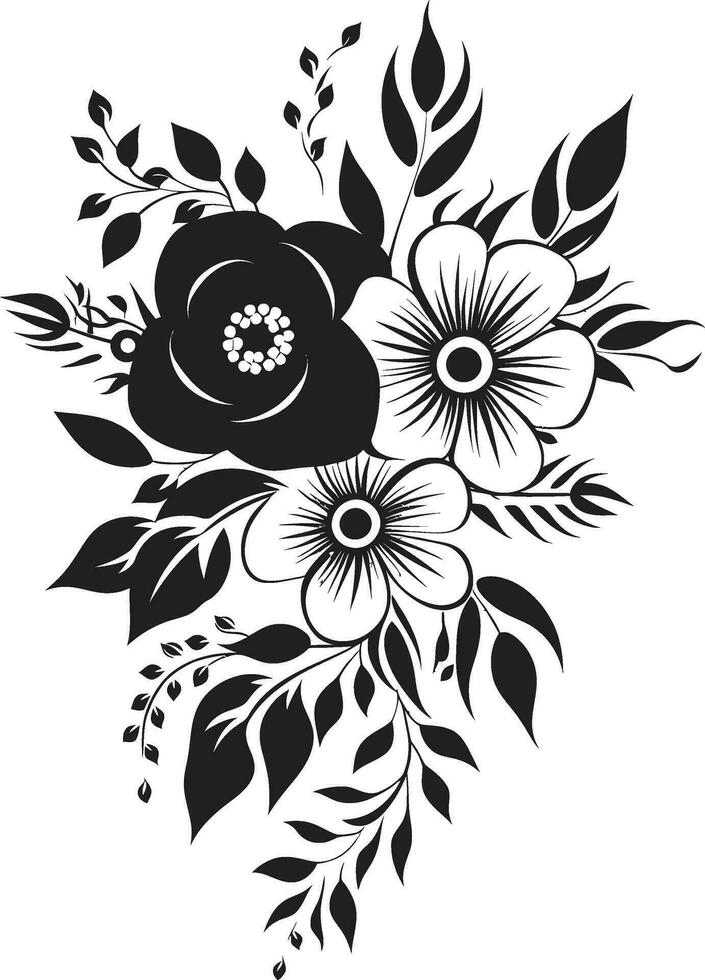 Elegant Botanical Lineage Hand Drawn Vector Icon Whimsical Floral Impressions Black Vector Logo Emblem