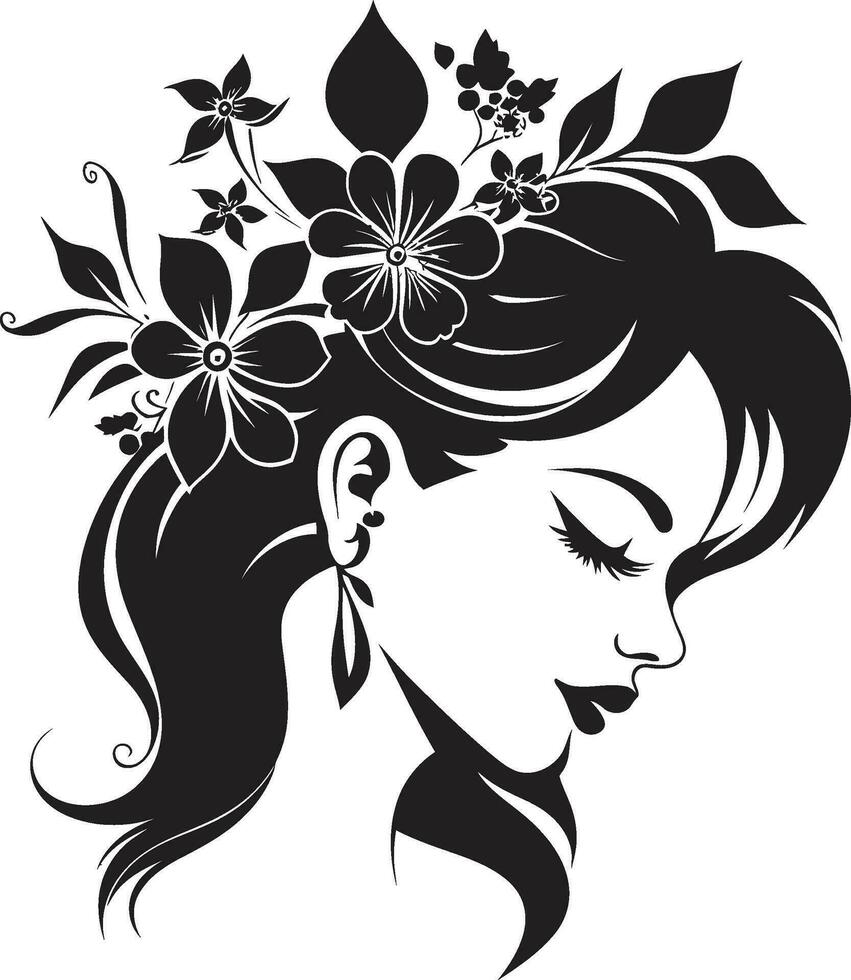 elegante floraciones persona mujer vector diseño limpiar floral belleza negro mano dibujado icono