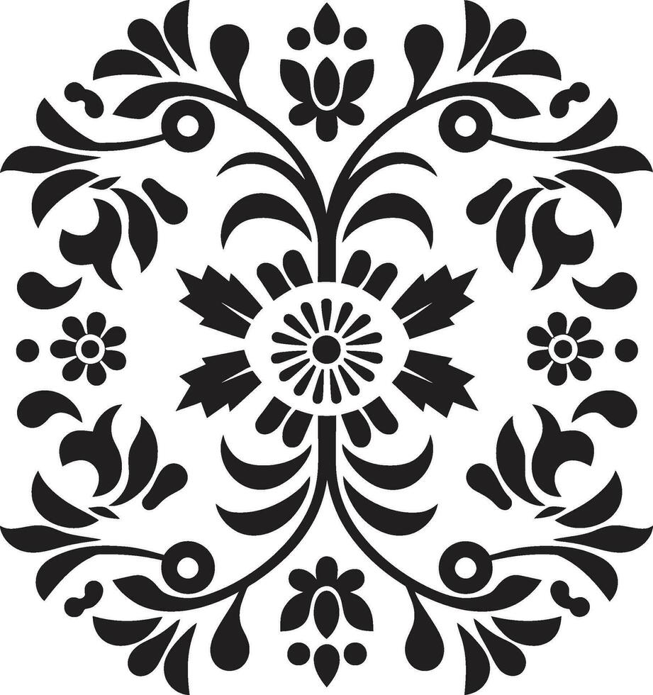 Tiled Botanicals Black Vector Floral Logo Blossom Patterns Geometric Tile Icon Design