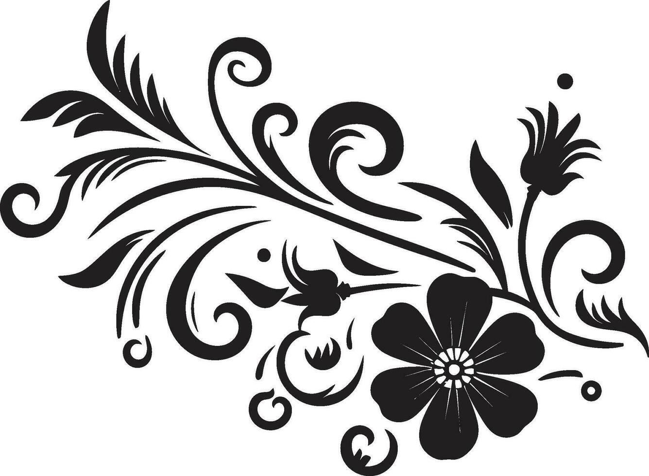 Noir Floral Swirl Vector Logo Design Artisanal Noir Blooms Hand Drawn Icon