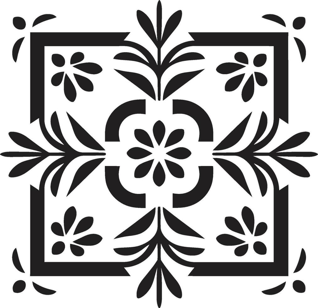 Petal Harmony Black Floral Emblem Geometric Elegance Floral Vector Tile Design