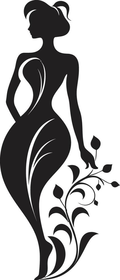 Modern Flowered Persona Black Woman Emblem in Full Bloom Artistic Floral Attire Elegant Vector Woman Blossom Icon