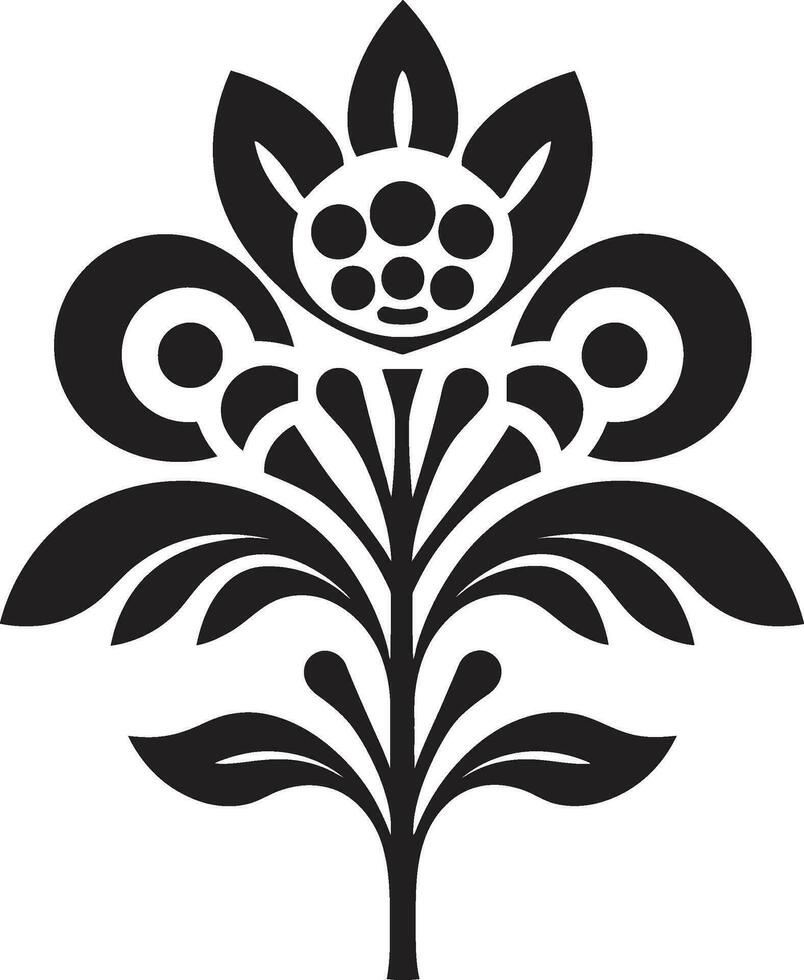 Crafted Artistry Ethnic Floral Icon Design Folkloric Blossom Decorative Ethnic Floral Emblem vector