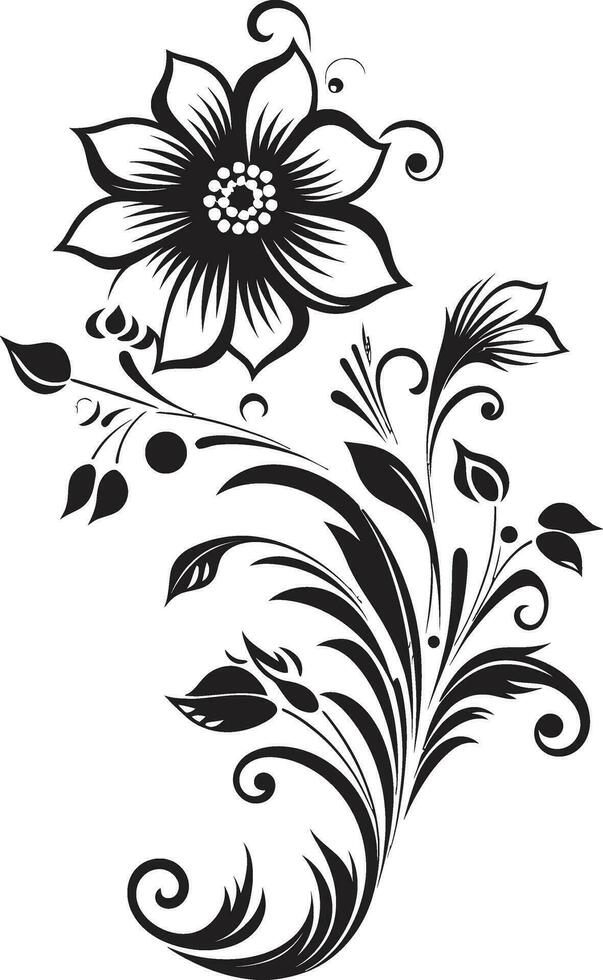 Whimsical Floral Elegance Hand Drawn Vector Icon Intricate Blossom Accent Black Design Element