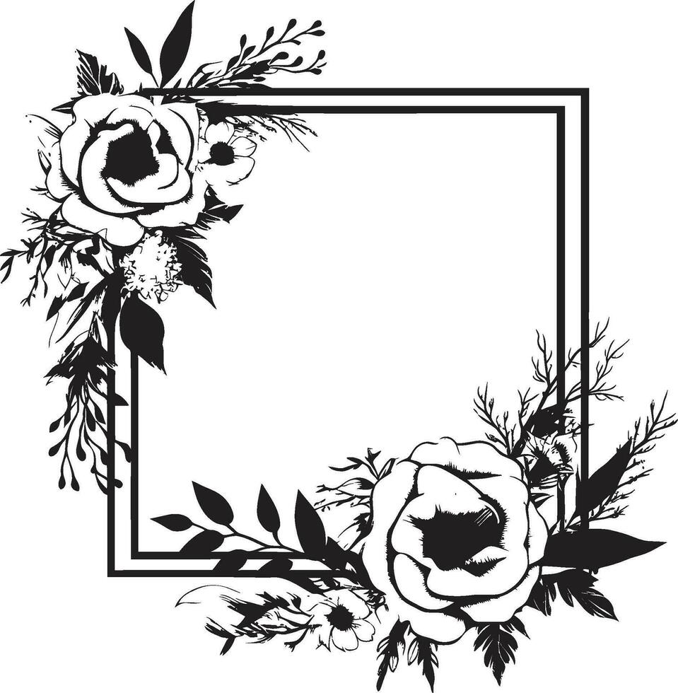 Subtle Botanical Strokes Hand Rendered Vector Icon Black Vector Whimsy Hand Drawn Floral Emblem