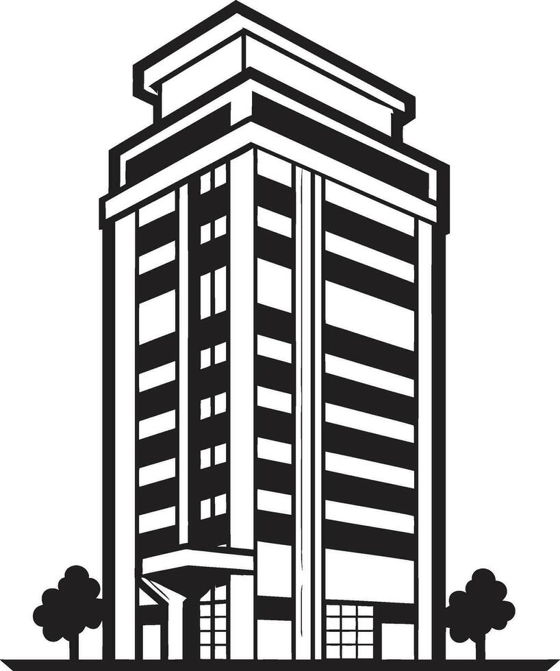 Downtown Skylinescape Multifloral Building in Vector Icon Urban Heights Fusion Multifloor Cityscape Vector Design