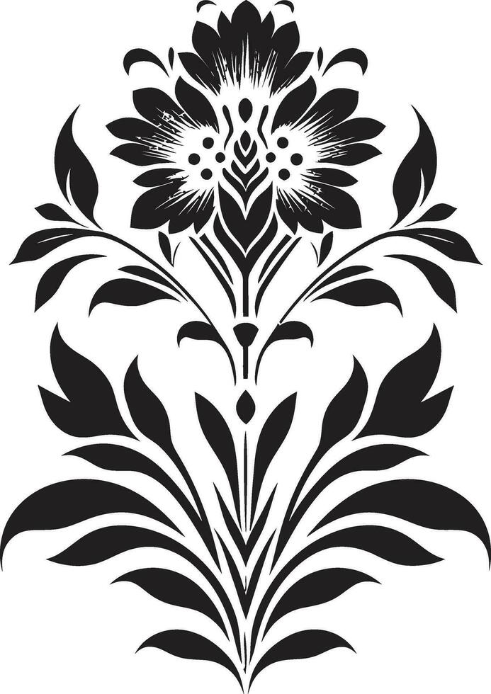 Geometric Blossom Black Tile Design Logo Abstract Floral Grid Geometric Vector Emblem
