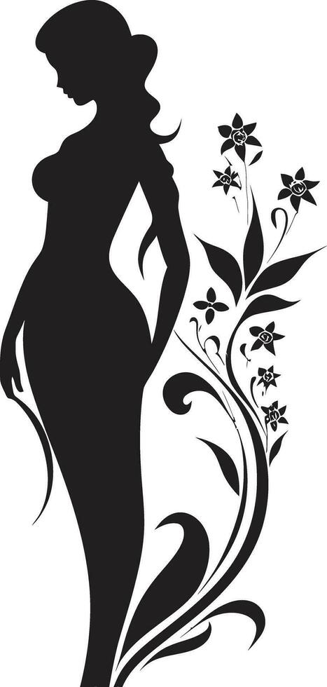 Minimalist Bloom Fusion Black Woman Design Sophisticated Floral Elegance Handcrafted Emblem vector