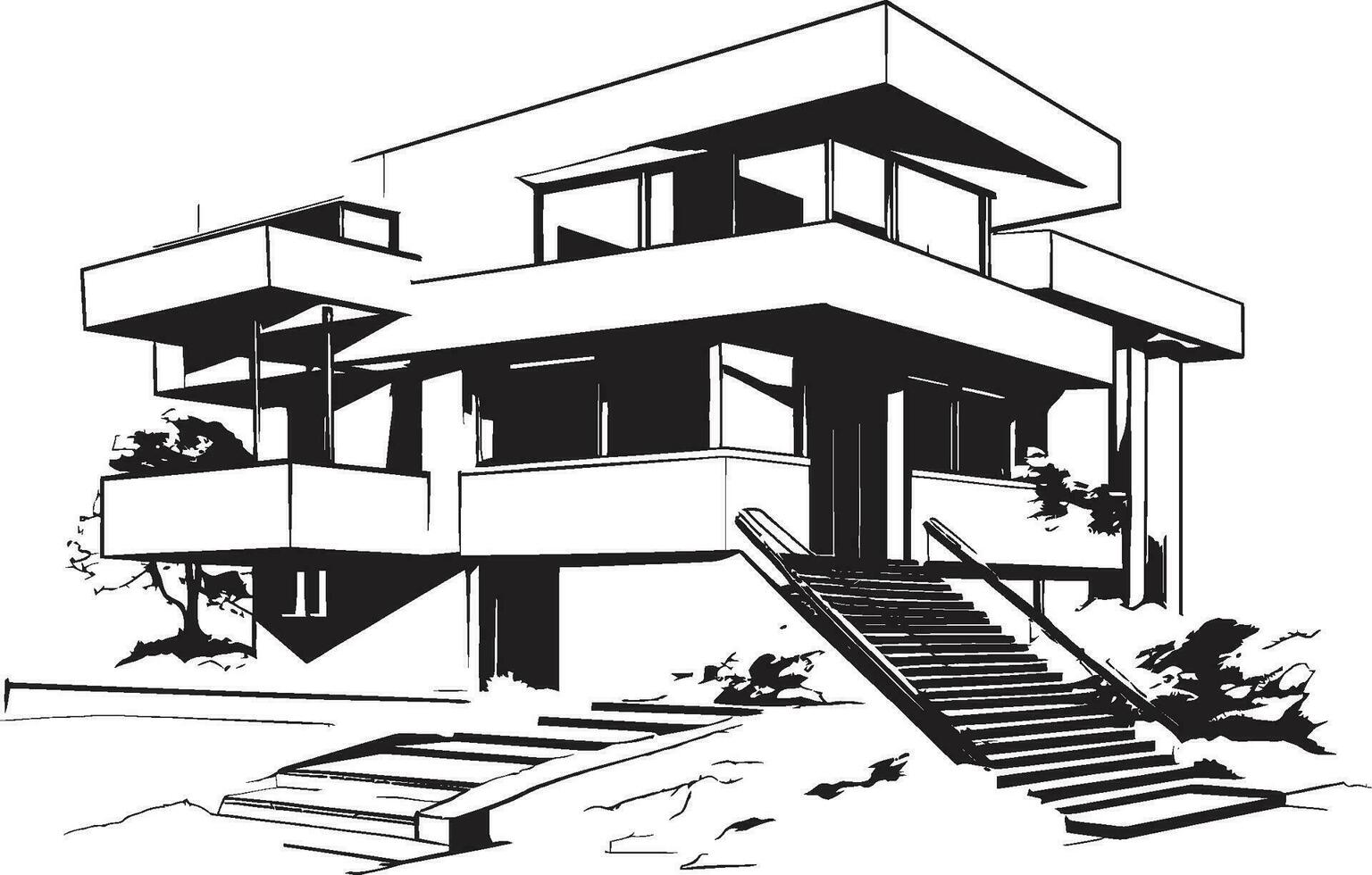 Pair House Sketch Duplex Design Vector Icon Concept Twin Domicile Impression Duplex House Sketch in Vector Logo