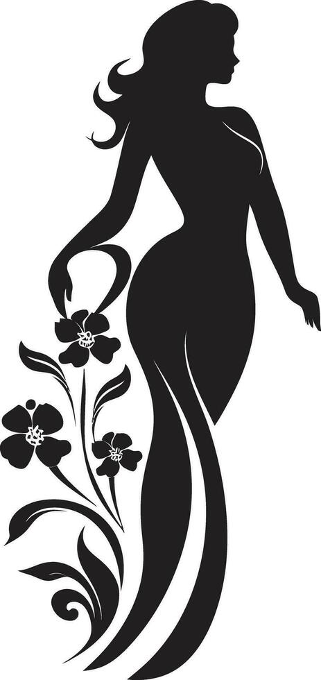 elegante floraciones persona mujer vector diseño limpiar floral belleza negro mano dibujado icono