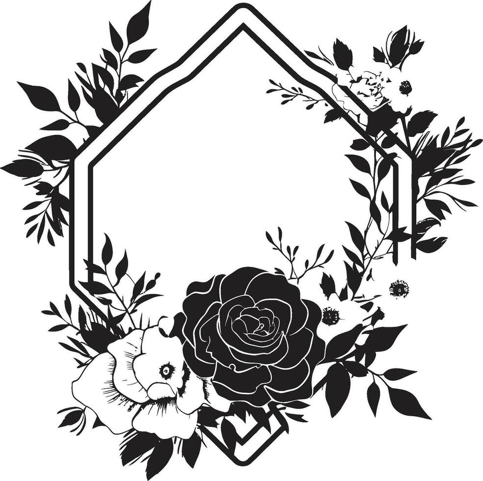 Chic Minimalist Blooms Black Hand Drawn Design Elegant Noir Petal Sketch Vector Logo Icon
