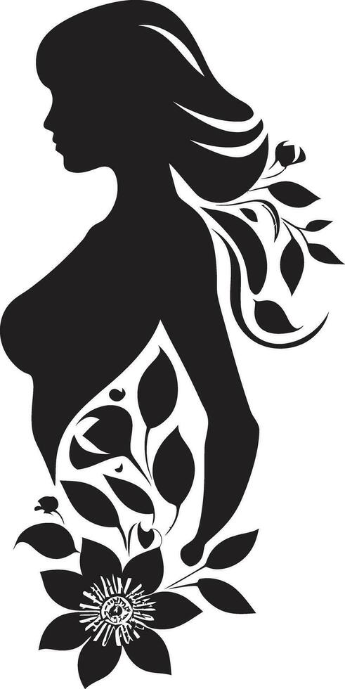 Chic Floral Harmony Woman Vector Profile Clean Floral Couture Black Hand Drawn Icon