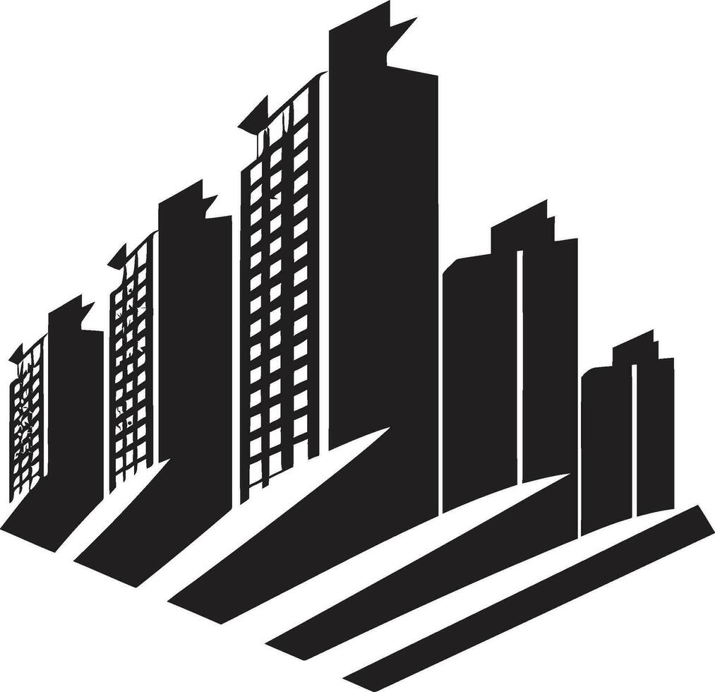 Cityline Skyscraper Elevation Multifloor Vector Logo Design Skyline Multifloor Silhouette Urban Building in Vector Icon Design