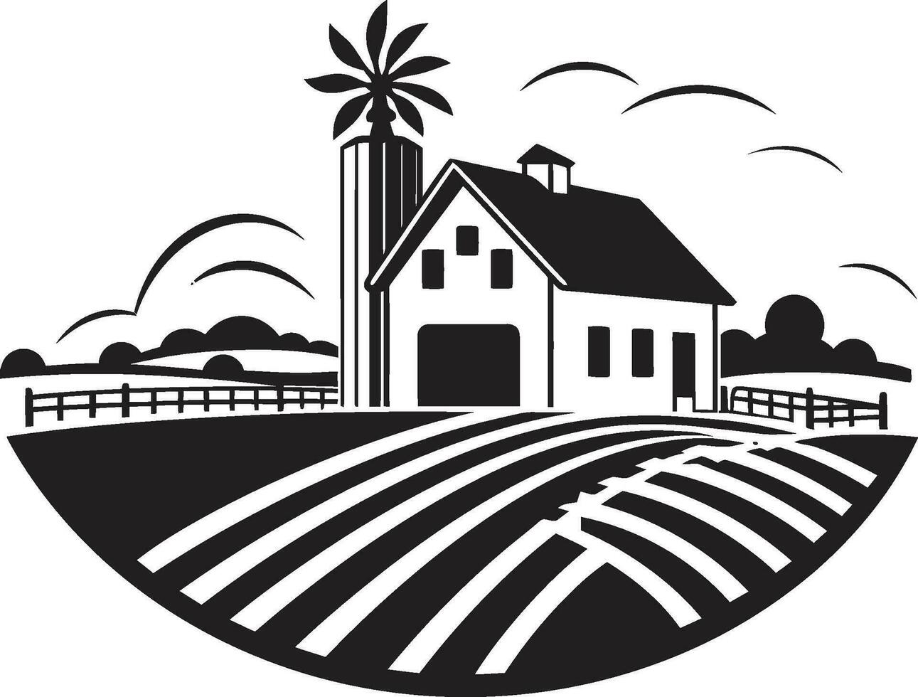 Harvest Haven Symbol Farmers House Vector Emblem Agrarian Abode Blueprint Farmhouse Design Vector Logo