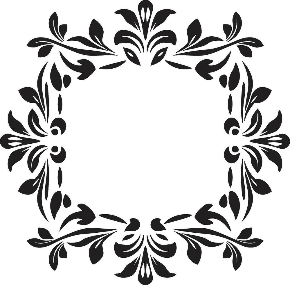 Geometric Botanics Vector Icon with Florals Abstract Petal Art Black Vector Tile Design
