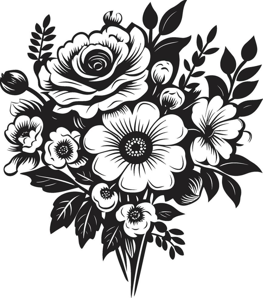 elegante botánico arreglo negro vector emblema elegante florecer recinto negro floral marco logo