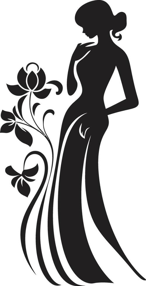 elegante botánico glamour vector mujer icono agraciado floral silueta negro cara emblema