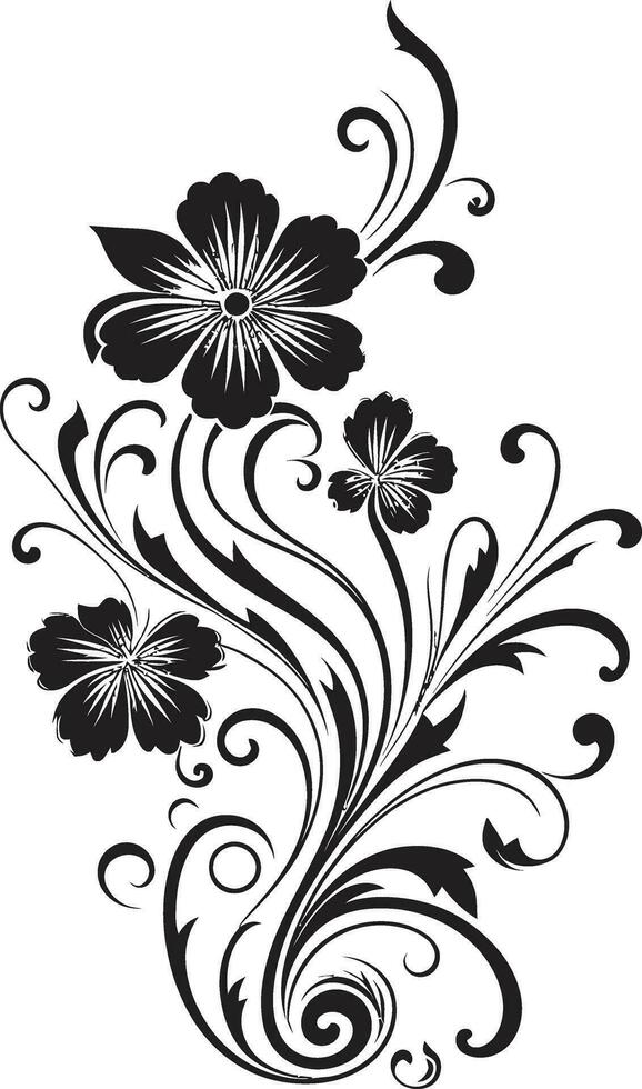 Bold Blossom Accents Black Design Element Logo Unique Botanical Sketches Iconic Vector Emblem