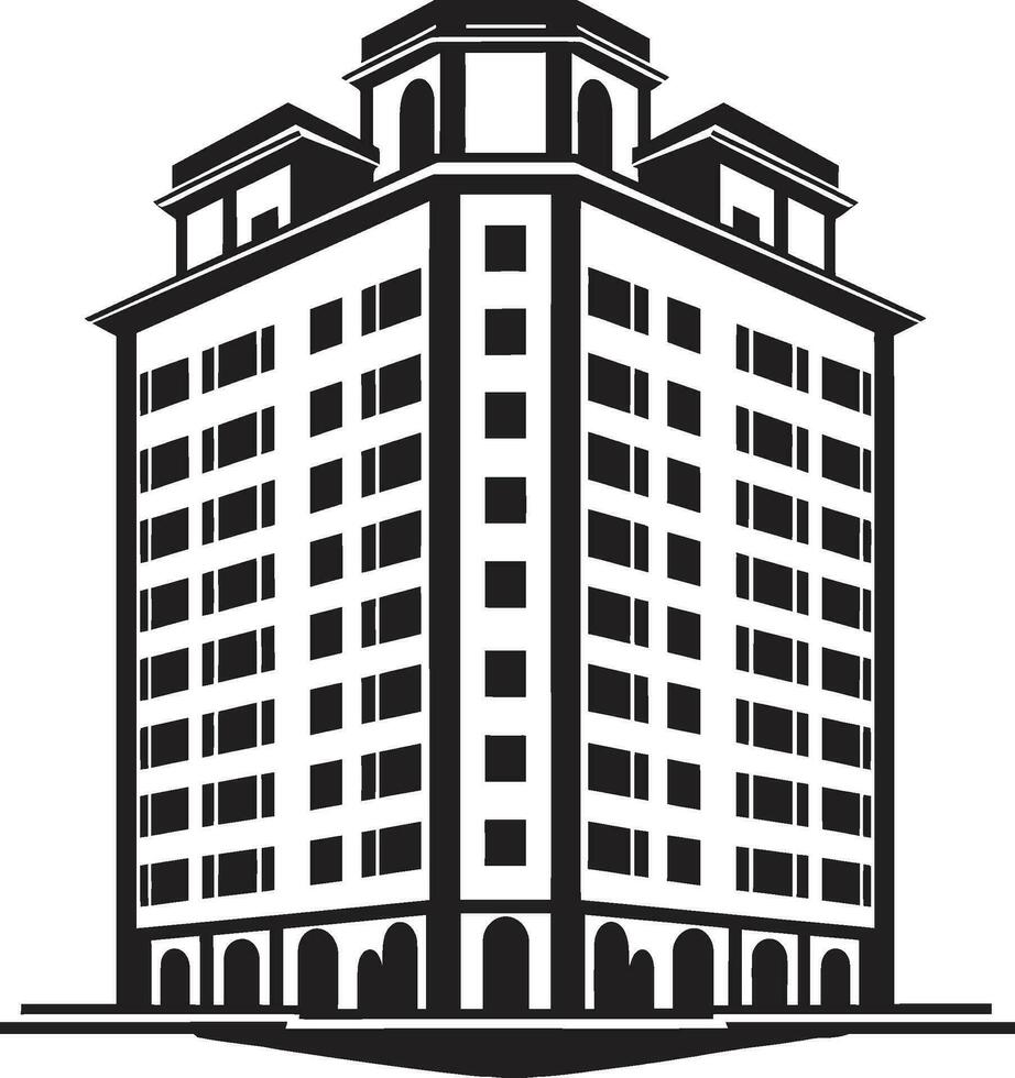 Cityline Vista Impressions Multiflore Building in Vector Icon Urban Towerlines Multifloor Skyscape Vector Emblem Design