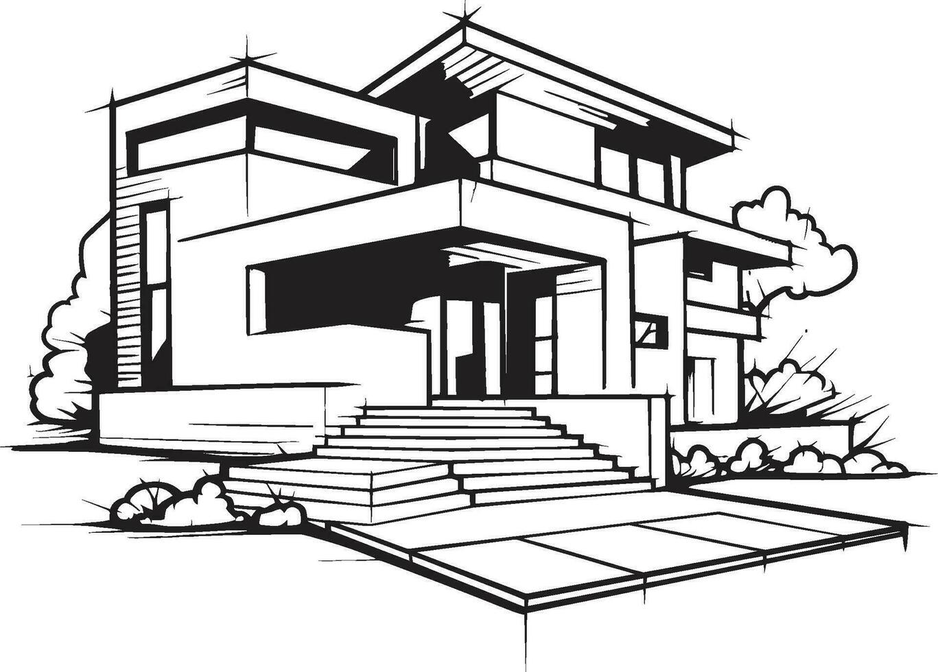 Mighty Living Symbol Bold House Sketch in Vector Format Thick Outline Dwelling Icon House Sketch in Logo Design