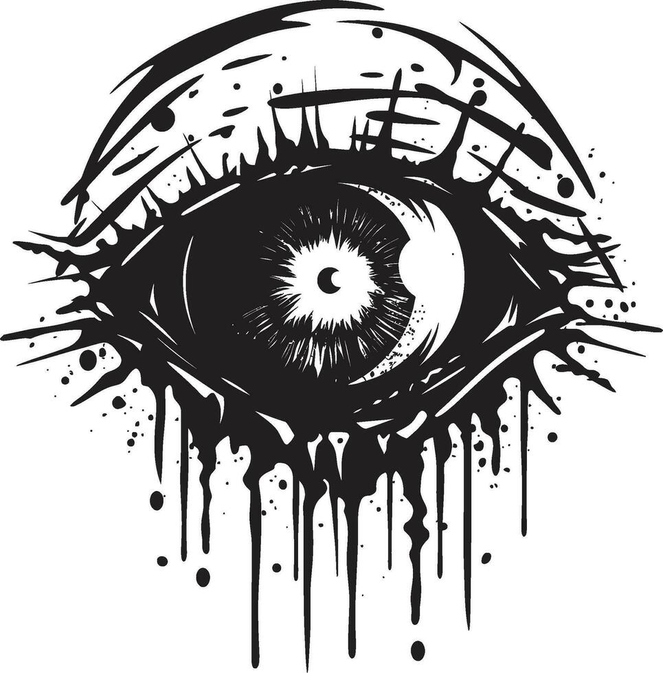 Nightmarish Glare Black Zombie Eye Design Ghoulish Stare Creepy Vector Eye Icon