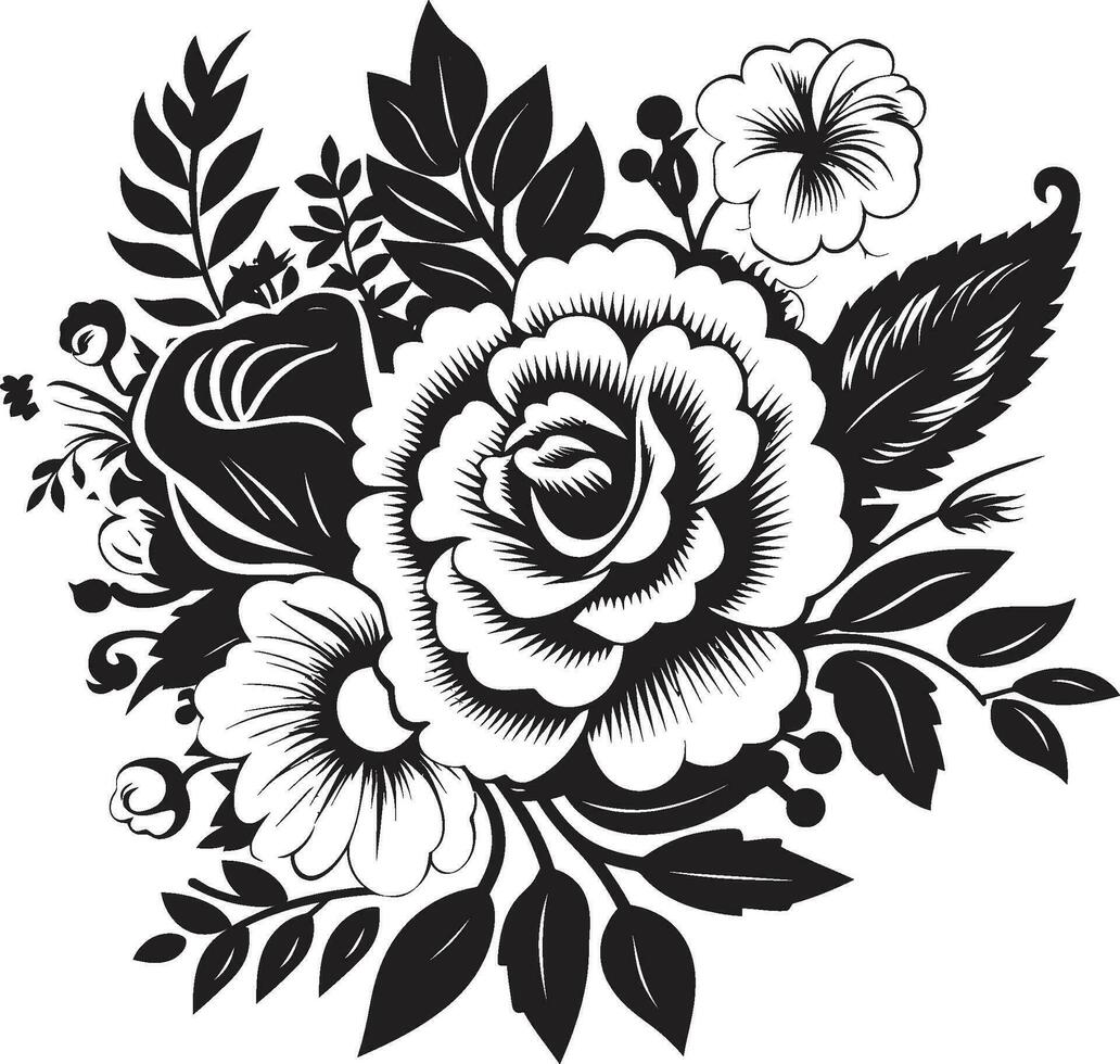 Chic Flower Fusion Decorative Black Vector Emblem Mystic Bouquet Elegance Black Icon Design