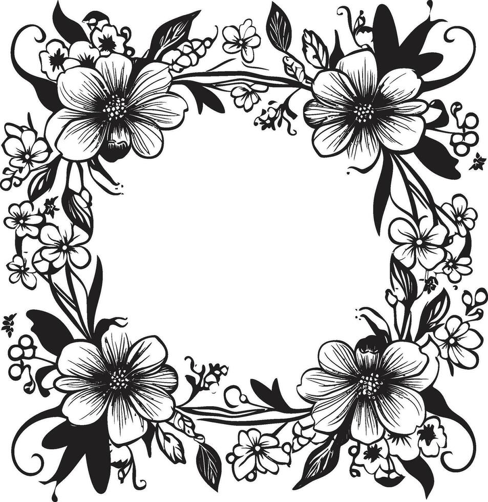 Majestic Frame Wreath Decorative Black Icon Vintage Blossom Encase Black Floral Frame vector