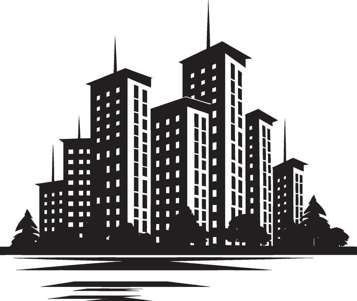 Cityline Symphony Multifloor City Building Vector Icon Metropolitan Dreams Multifloor Cityscape Vector Emblem