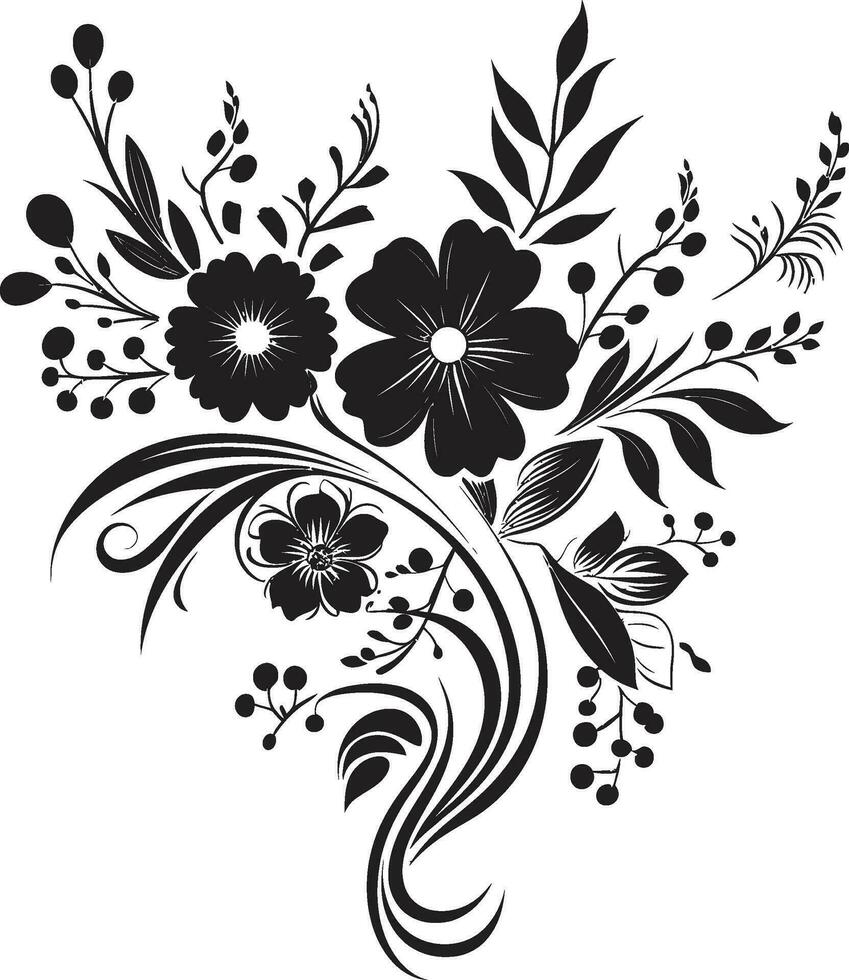 pulcro floral giro mano dibujado negro icono emblema Clásico botánico bosquejo hecho a mano vector emblema