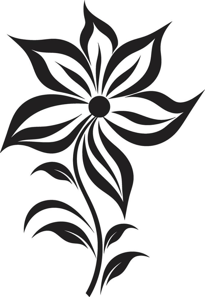 Elegant Vector Blossom Black Iconic Logo Emblem Graceful Petal Sketch Simple Artistic Vector Icon