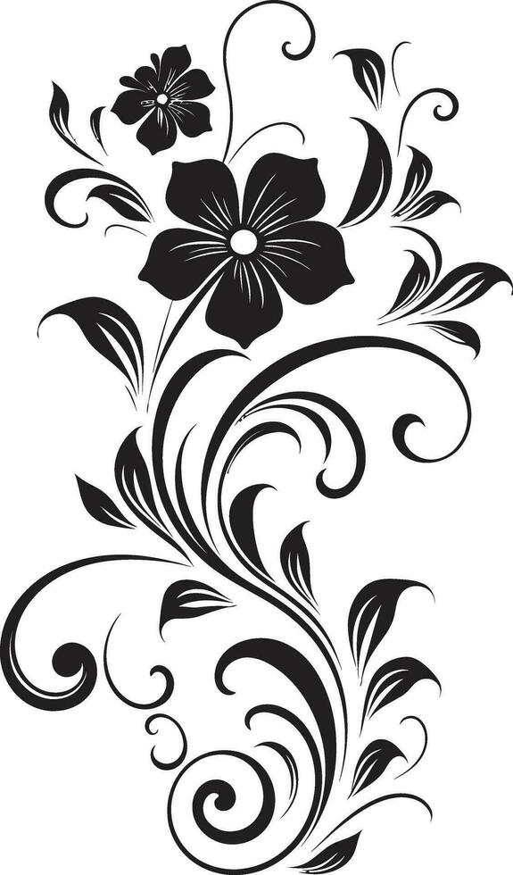 Noir Petal Swirl Hand Drawn Iconic Artistic Floral Flourish Black Icon vector