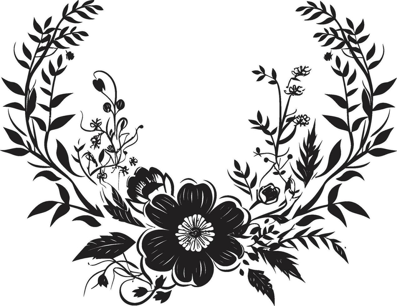 Intricate Floral Scrolls Black Logo Decorative Elements Whimsical Noir Petal Whispers Floral Vector Icons